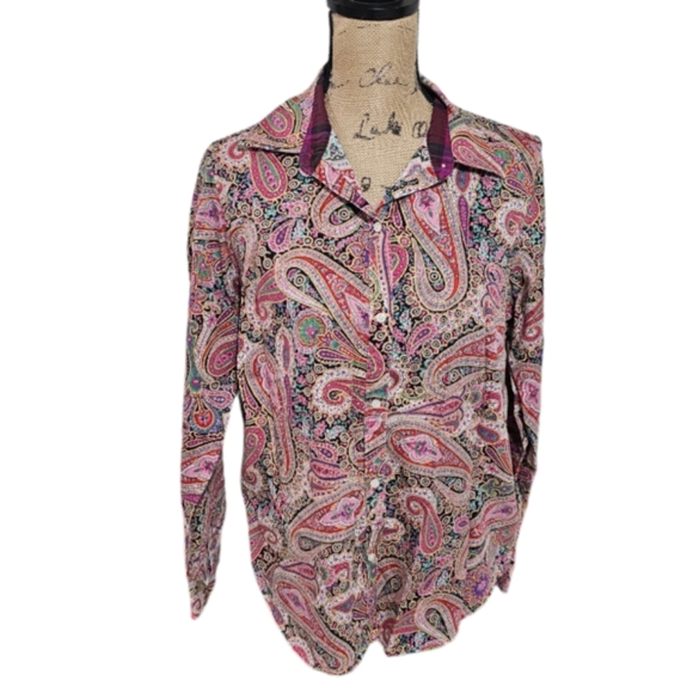 Chaps Paisley Print Button Down‎ Shirt Long Sleeve Patterned Casual Top Large
